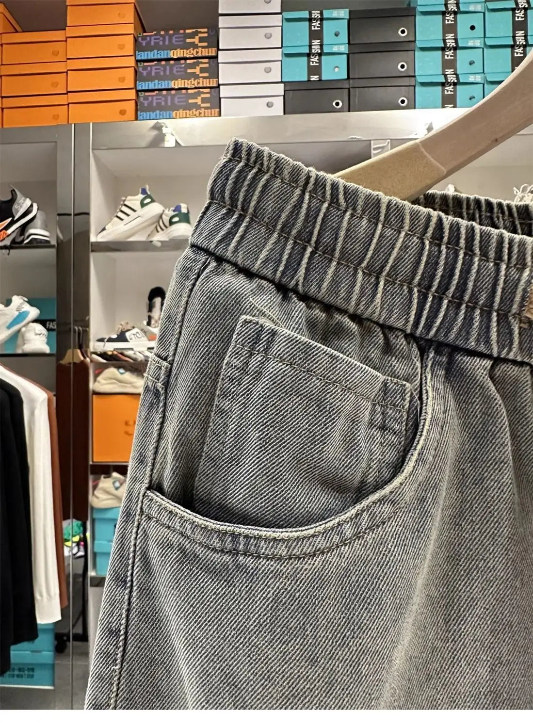 Men's Ripped Denim Shorts American High Street Loose Straight Washed Old Retro Versatile Casual Five-point Pants Jorts Man