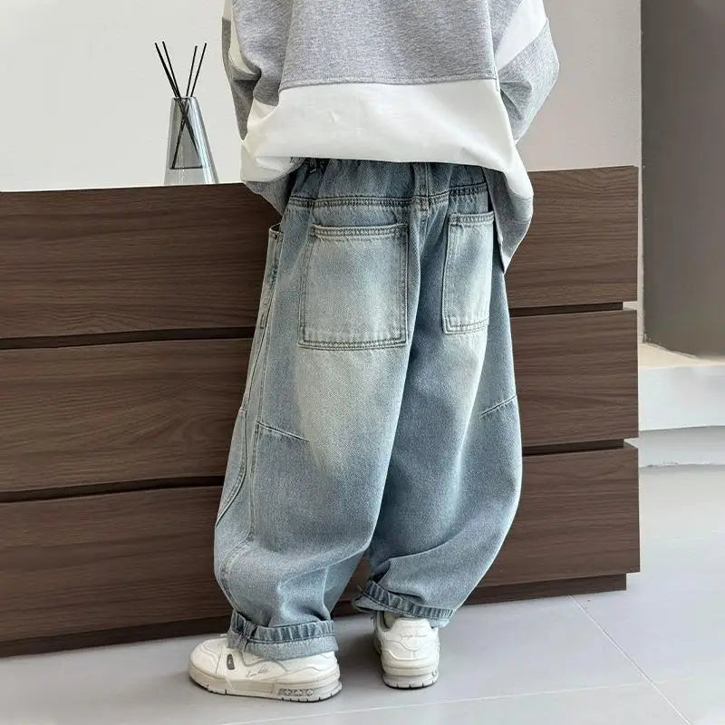 Boys' jeans, cool and versatile pants for going out, middle-aged and young children's autumn pants, street style fashion