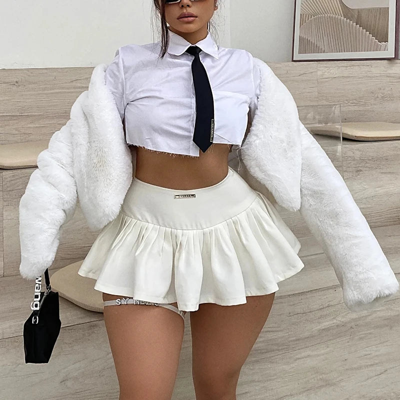 Women Korean Fashion Short Pleated Skirts Hot Girl High Waist Bodycon Vintage White Micro Mini Skirt A-line Skirt Nightclub