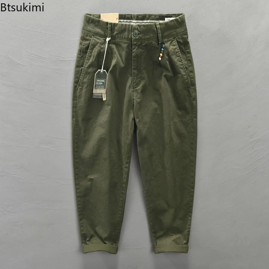 2025 Men's Cotton Vintage Cargo Pants Spring Autumn Fashion Beading Design Solid Baggy Pants Casual Streetwear Men Joggers Pants