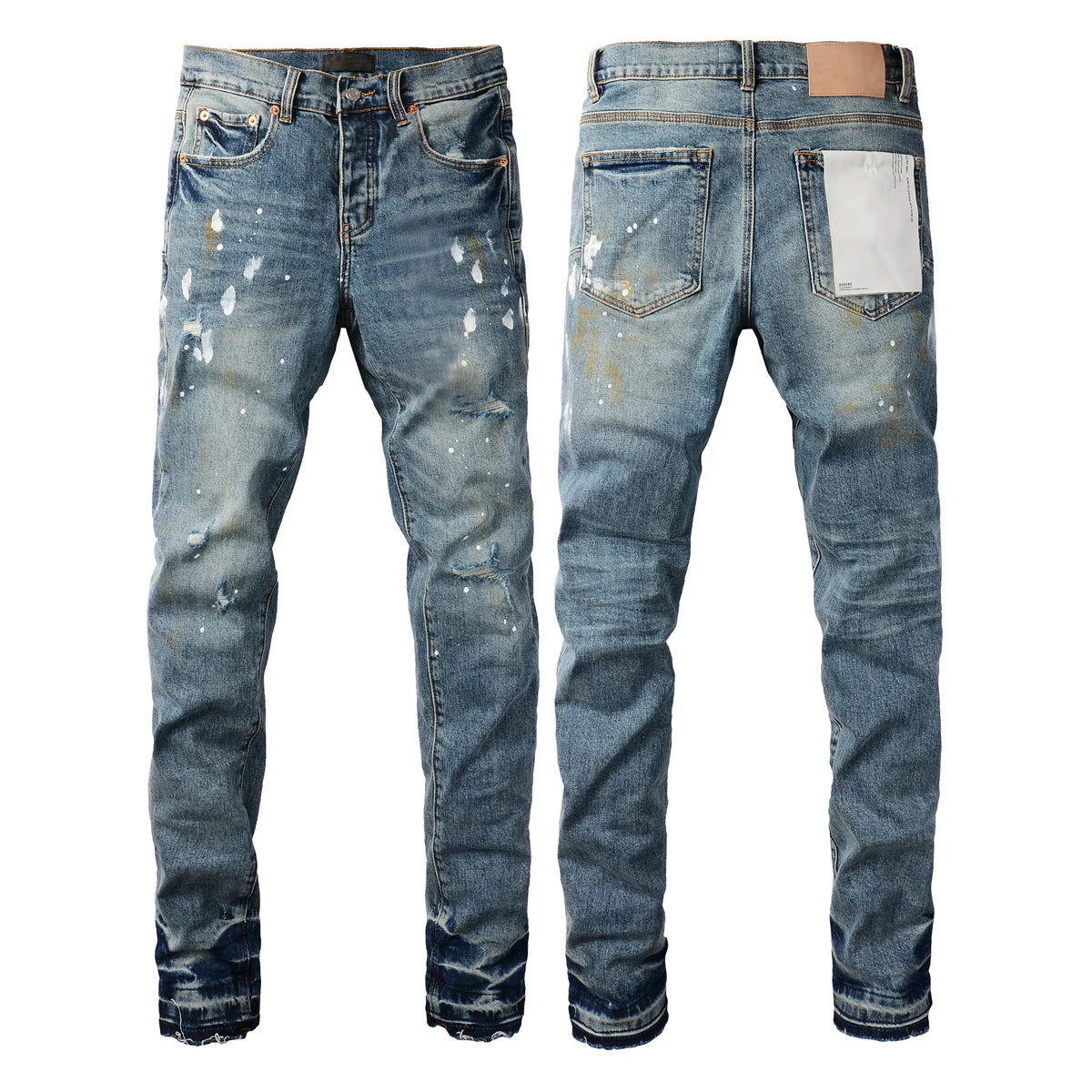 High Street Style Men's Skinny Jeans USA Quality Low Rise Blue Print Letters Fashion Repair Denim Pants Size 28-40