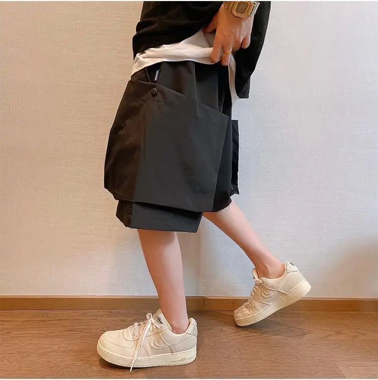 Summer Solid Pockets Large Size Shorts Men's High Street Loose Casual Workwear Five-quarter Pants Men Bottom Male Sportswear