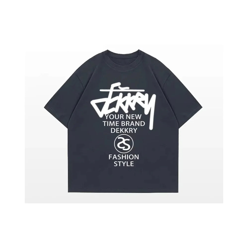 American Design Letter Printing Cotton Short Sleeve T-Shirt Men's Summer Trend Loose Casual Motorcycle Breathable Cotton Clothes