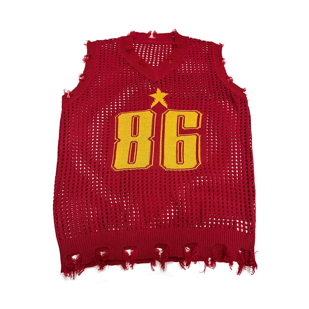 Slavinson Men's Vest Summer Fashion Knitted Letter Pattern Mesh Sleeveless Vest Casual Breathable Knit Soft Vest Top Men US Size