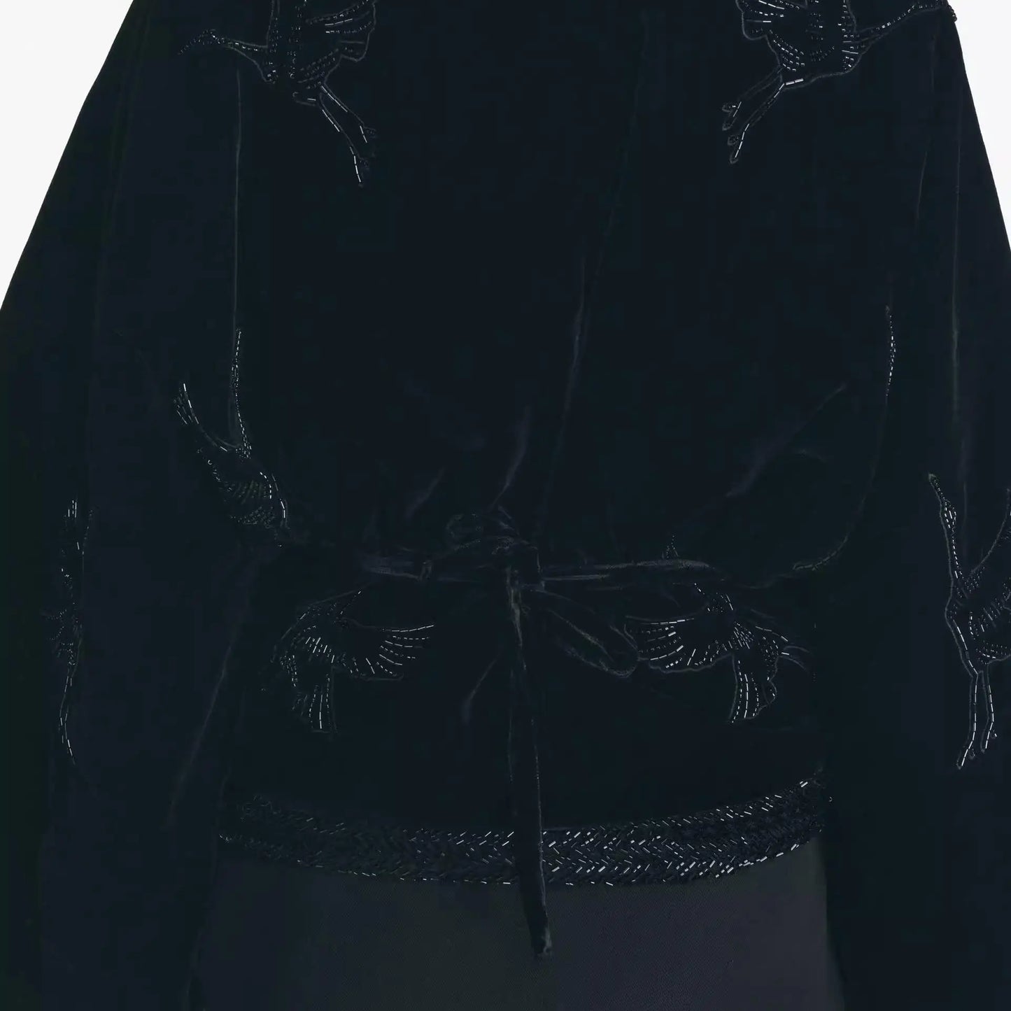 Winter New Women's Velvet Kimono Sle Jaet Embroidered Decoration Beads Straight Cut Long Sve V-Ne Coat Regular Thi...