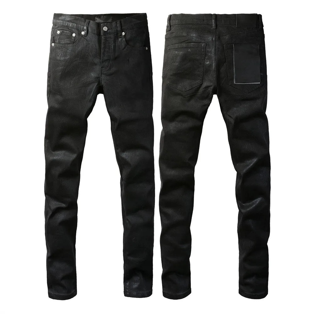 New Jeans Men Fashion Trend Daily Casual Black Paint Hole Straight Leg Pants Hip Hop Elastic Skinny Ripped jeans Brand pants