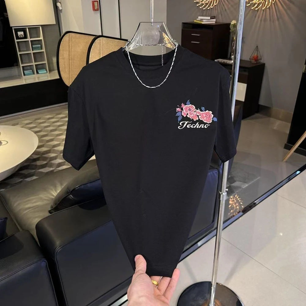 Men's Y2k Graphic Cotton Short-Sleeved T-Shirt Chinese Retro Trend Fashion Loose Casual Breathable Niche Summer New Men's Tops