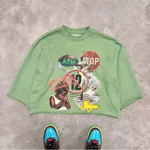 New Street Trend Men and Women Pure Cotton Large Pattern Print Design Shirt Harajuku Hip Hop Fashion Y2K Oversized Loose T Shirt