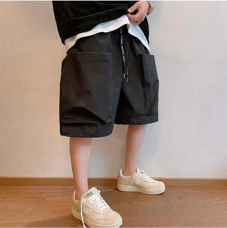 Summer Solid Pockets Large Size Shorts Men's High Street Loose Casual Workwear Five-quarter Pants Men Bottom Male Sportswear