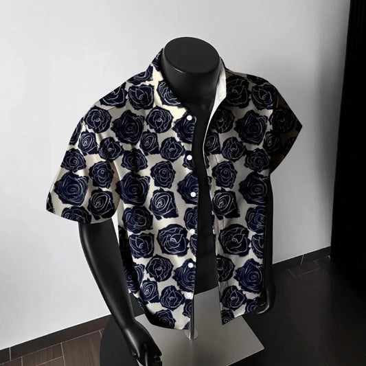 American Vintage Floral 3D Print Hawaiian Style Loose Short Sleeve Shirt