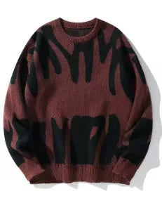 Men's autumn and winter new tide round neck sweater black and white stitching plus size sweater sweater