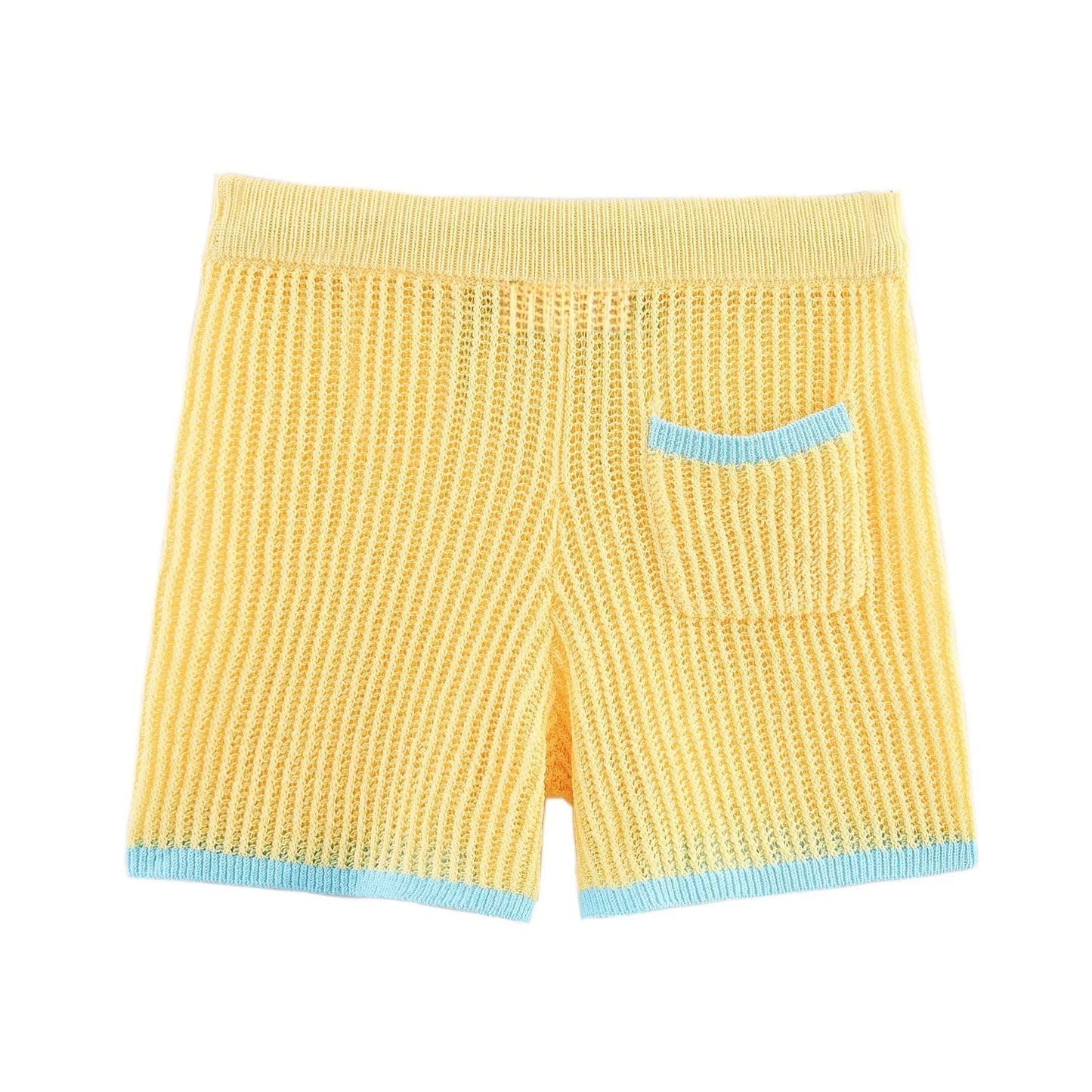 MYST&ZA2025 Summer New Products Women's Casual Knitted POLO Shirt Jacket Top + High Waist Knitted Shorts Set