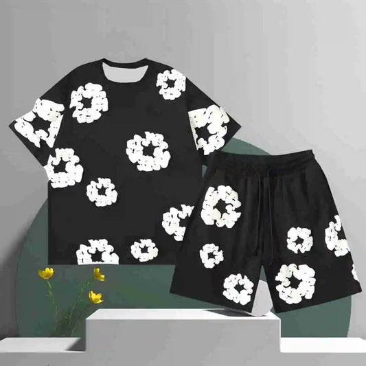 Summer new 3D flower printed mens and womens quick drying sports shorts American set comfortablebreathable and casual mensshorts