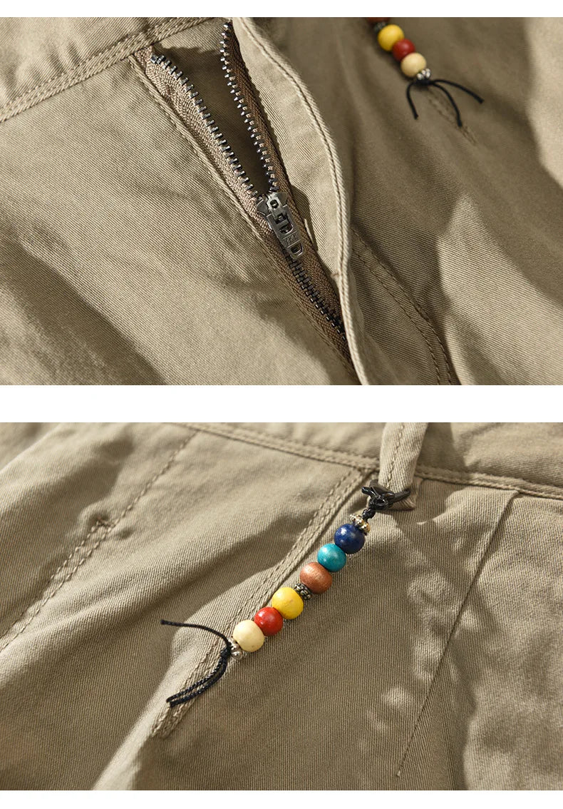 2025 Men's Cotton Vintage Cargo Pants Spring Autumn Fashion Beading Design Solid Baggy Pants Casual Streetwear Men Joggers Pants