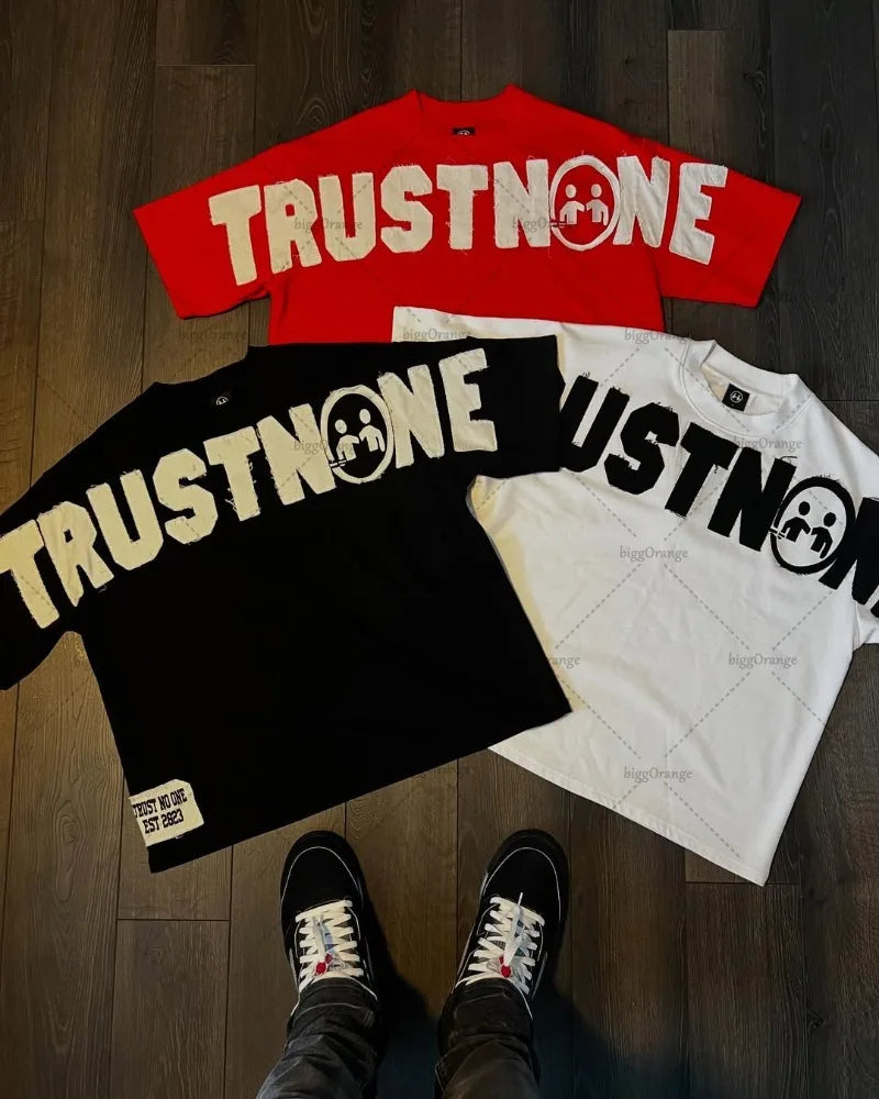 2025 New Trendy Brand Casual Loose Letter Design T-shirt Men Street Hip-hop Fashion Cotton Retro Y2K Harajuku Oversized Top