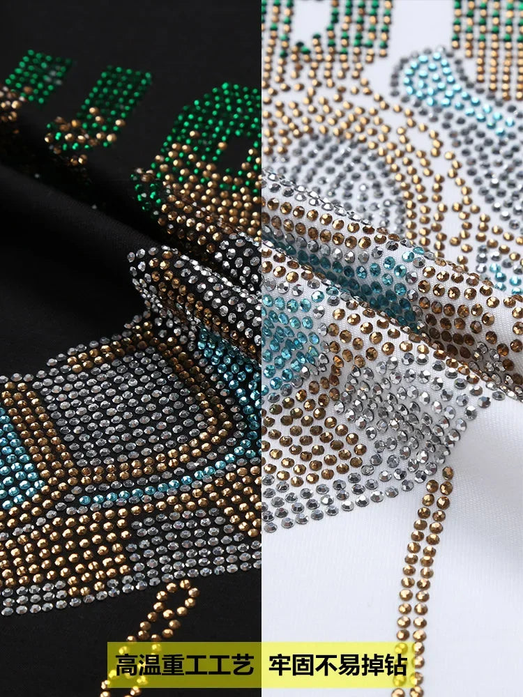 2025 Summer Mens T Shirts Fashion Clothing Shoes Rhinestones O Neck Short Sleeve Slim Casual T-shirts for Men Camiseta Hombre