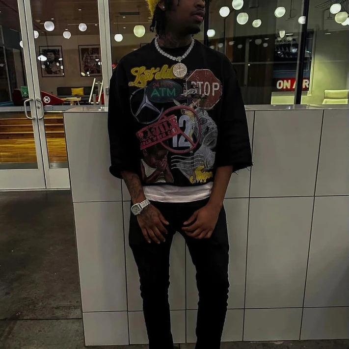 New Street Trend Men and Women Pure Cotton Large Pattern Print Design Shirt Harajuku Hip Hop Fashion Y2K Oversized Loose T Shirt