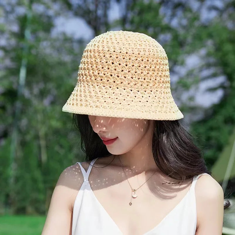 Gorras Para Hombres Striped Hollow Women Bucket Hat Spring Summer Outdoor Sunscreen Weave Breathable Fisherman Versatile Travel