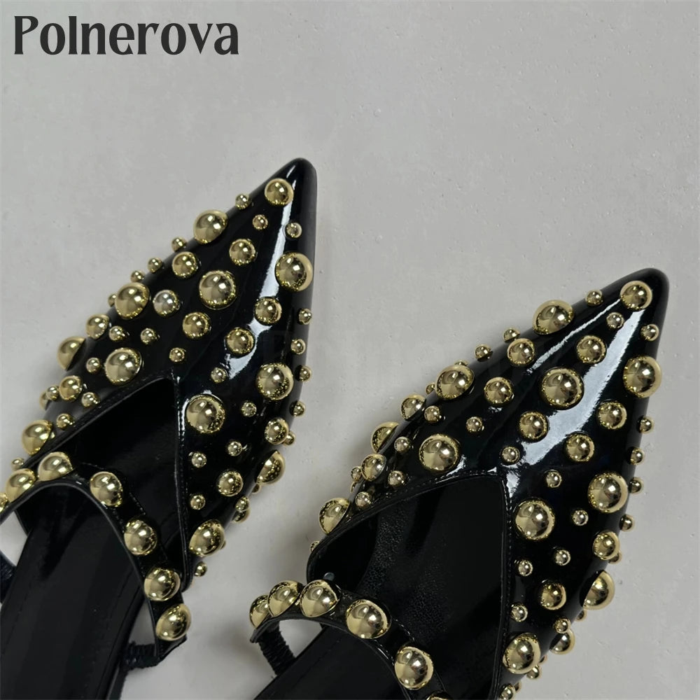 Metallic Beaded Pointed Toe Slippers Sexy Fashion Flat Slippers Custom Color Black Patent Leather Accessories Slip on Shoes New