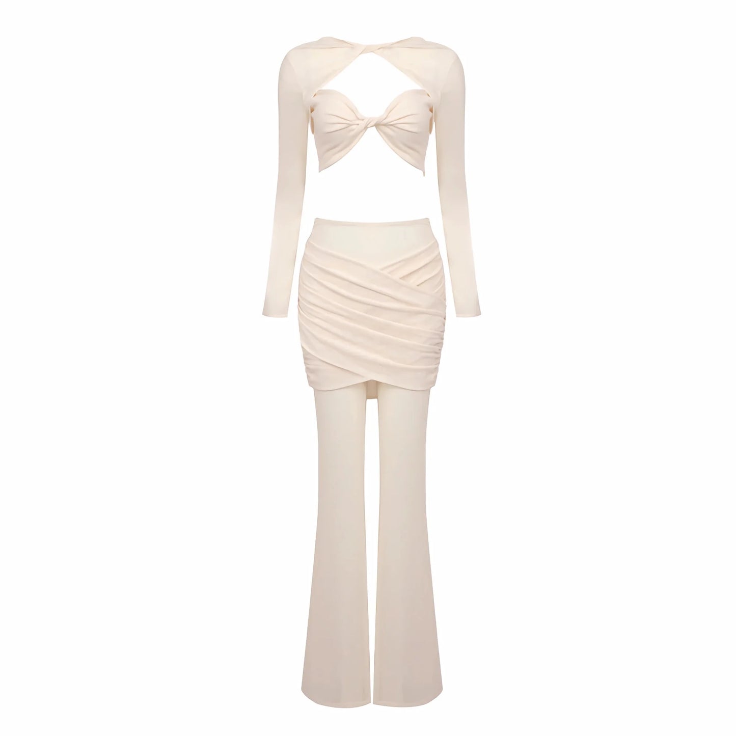 Long sleeves two-piece Dress Suit Women Y2K Tees Short Bra See Through Mesh Maxi Skirt Set Lady Long dress Suits Women Outfit