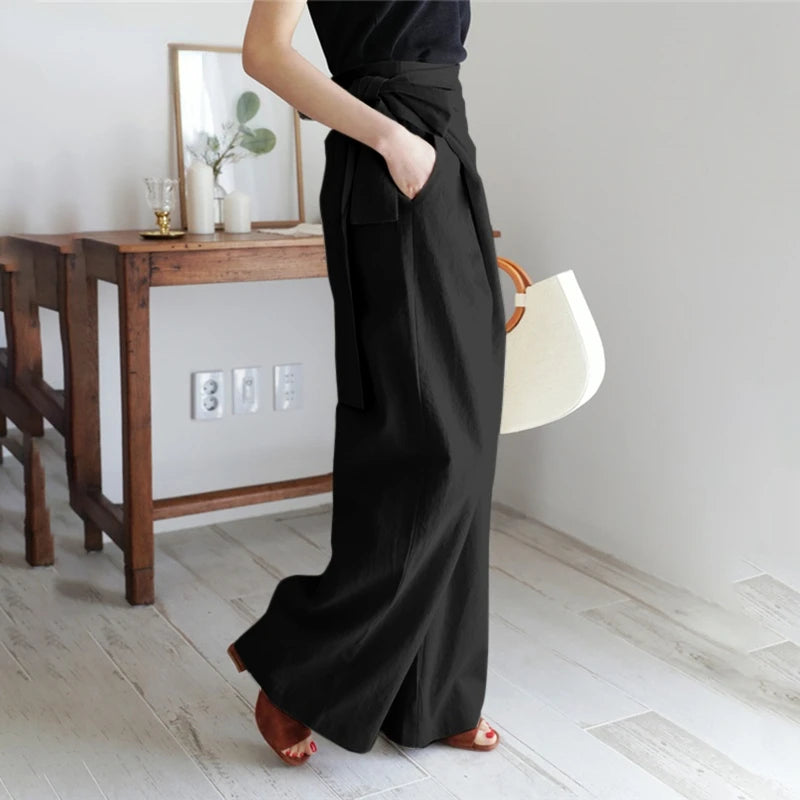 Women Casual High Waist Trouser 2023 Fashion Ladies Office Solid Wide-leg Pantalon Female Slack Pants