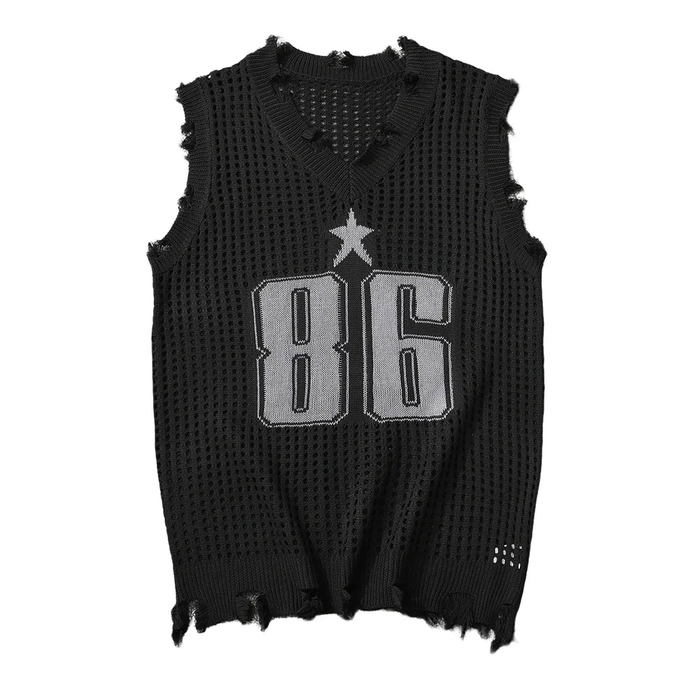 Men's Vest Summer Fashion Knitted Letter Pattern Mesh Sleeveless Vest Casual Breathable Knit Soft Vest Top Men US Size