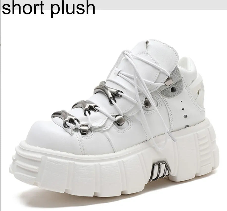 Brand New Rock Motorcycle Ankle Boots Gothic Street Chunky Heels Platform Short Boots Ladies Matal Autumn/Winter Shoes For Woman