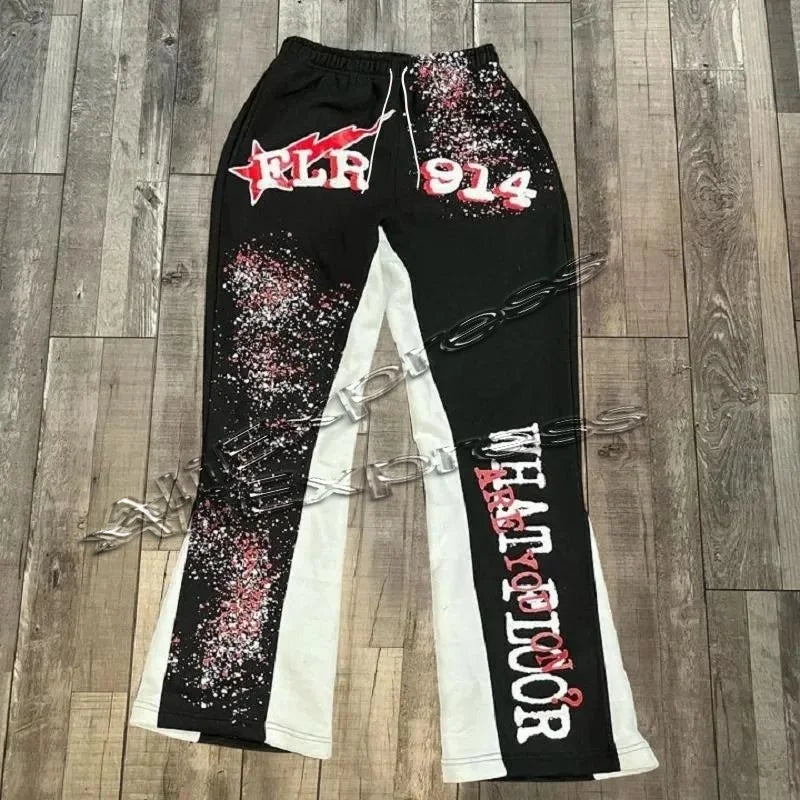 Men's Pants Y2k Flared Hip Hop Men Loose 3D Print Trousers Casual Sweatpants Mid Waist Sporty Female Streetwear Vintage moto