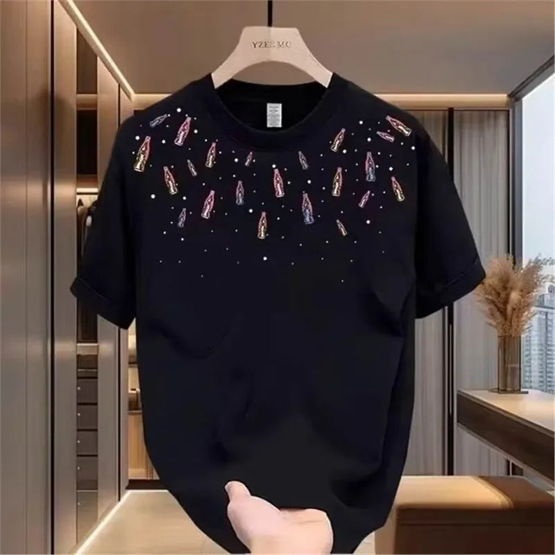 High Qualtity Cotton Men Short Sleeve Loose Crew Neck Comfortable T-shirt Printing Casual Fashion Trend White Black T Shirt