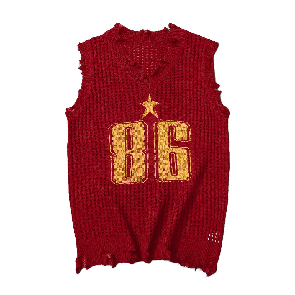 Men's Vest Summer Fashion Knitted Letter Pattern Mesh Sleeveless Vest Casual Breathable Knit Soft Vest Top Men US Size