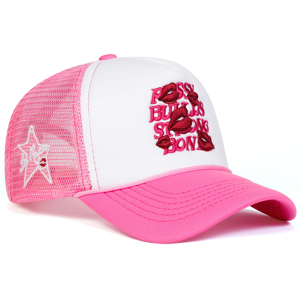 Unisex Letter Lips Embroidery Side Pentagram Baseball Net Caps Spring and Summer Outdoor Adjustable Casual Hats Sunscreen Hat