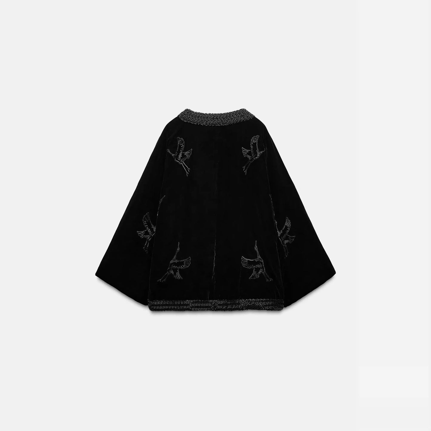 Winter New Women's Velvet Kimono Sle Jaet Embroidered Decoration Beads Straight Cut Long Sve V-Ne Coat Regular Thi...