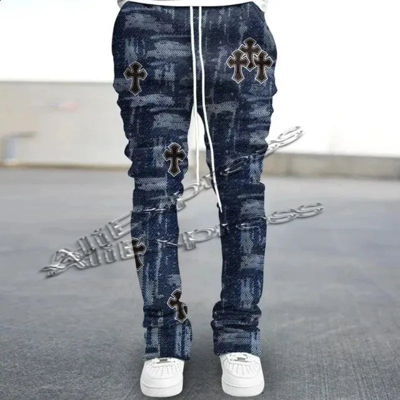 Y2k Pants Men Loose 3D Print Trousers Casual Sweatpants Waist Sporty Female Clothes Streetwear Hip Hop Vintage Flared Pants moto