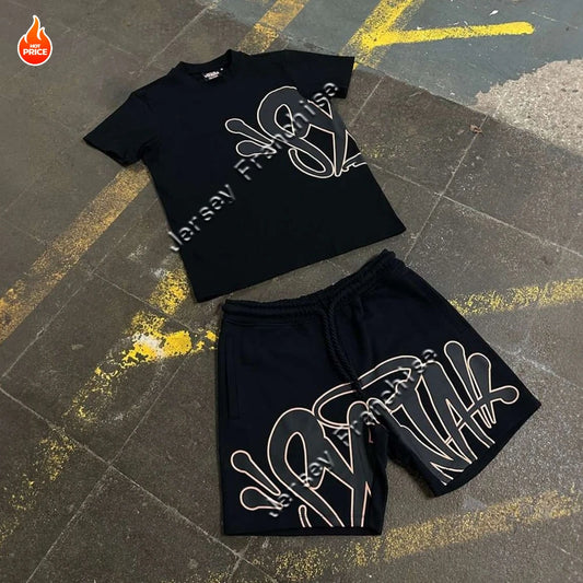 2025 New Men's Fast-drying American Suit Oversize Men's T-shirt Shorts Suit Fashion Printing Casual Sports T-shirt Shorts Moto