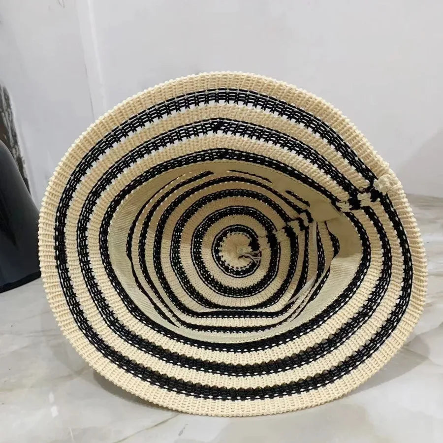 Gorras Para Hombres Striped Hollow Women Bucket Hat Spring Summer Outdoor Sunscreen Weave Breathable Fisherman Versatile Travel