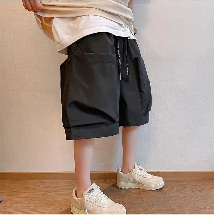 Summer Solid Pockets Large Size Shorts Men's High Street Loose Casual Workwear Five-quarter Pants Men Bottom Male Sportswear