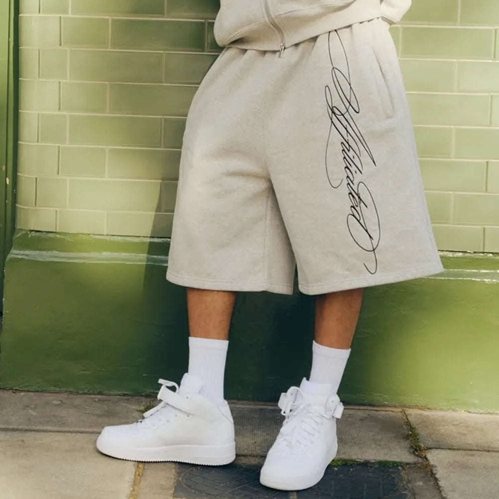 Men's American Retro Hip Hop Embroidered Pentagram Shorts Summer Casual Loose Fit Mid-Trendy Pants