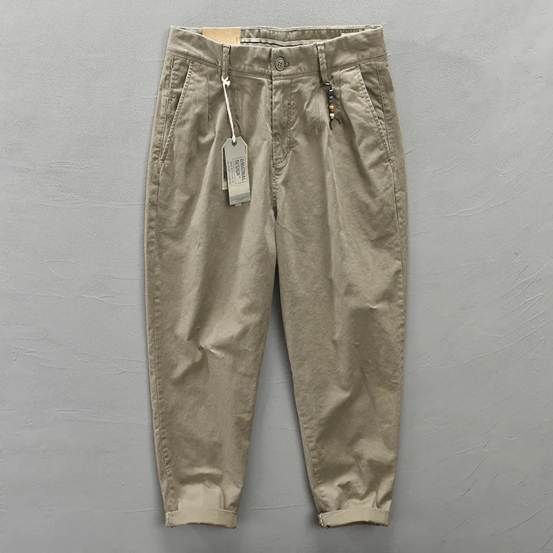 2025 Men's Cotton Vintage Cargo Pants Spring Autumn Fashion Beading Design Solid Baggy Pants Casual Streetwear Men Joggers Pants