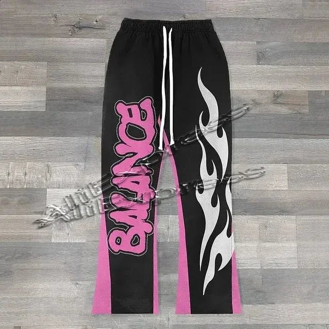 Y2k Pants Men Loose 3D Print Trousers Casual Sweatpants Waist Sporty Female Clothes Streetwear Hip Hop Vintage Flared Pants moto