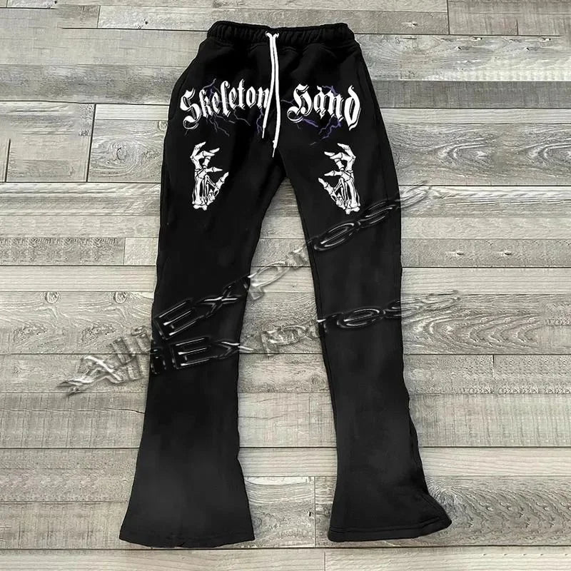 Men's Pants Y2k Flared Hip Hop Men Loose 3D Print Trousers Casual Sweatpants Mid Waist Sporty Female Streetwear Vintage moto