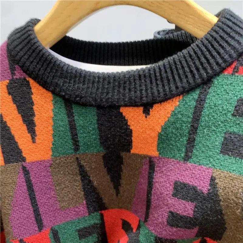 2023 New Autumn and Winter Men Fashion Letter Jacquard Pullover Knitted Sweater Trendy Contrasting Color Design Sweater