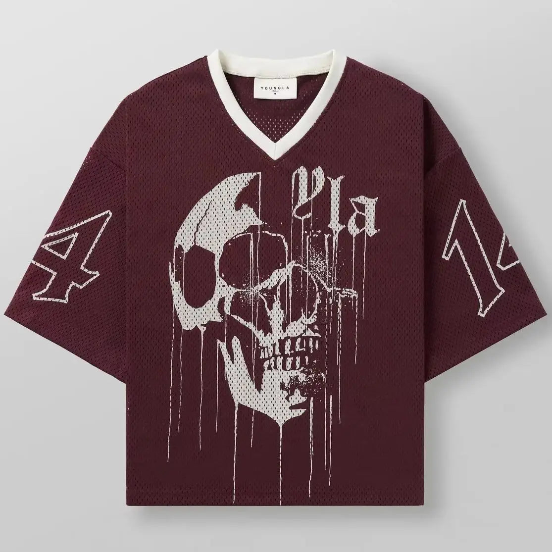 2025 YOUNG tide brand oversized T-shirt gym men's exercise and fitness quick-drying breathable large mesh printed short-sleeved