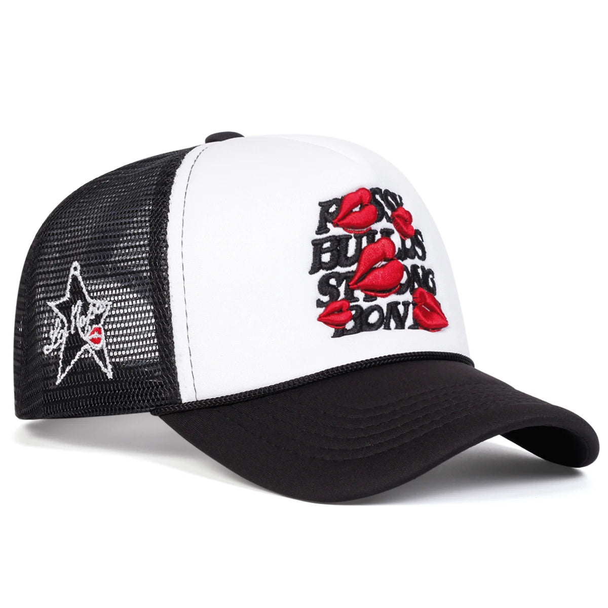 Unisex Letter Lips Embroidery Side Pentagram Baseball Net Caps Spring and Summer Outdoor Adjustable Casual Hats Sunscreen Hat