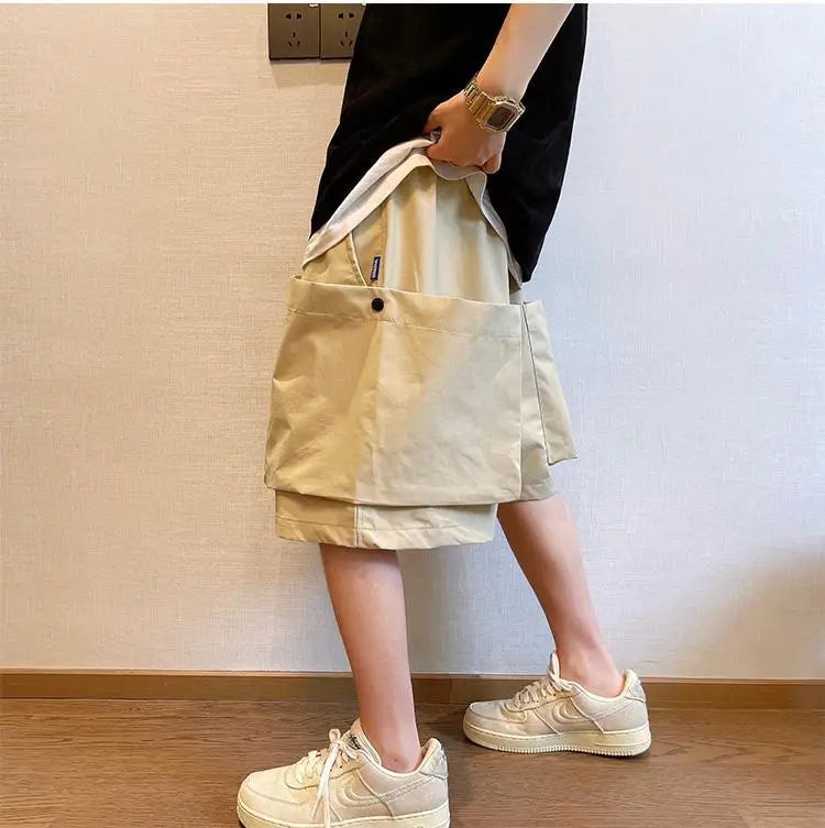 Summer Solid Pockets Large Size Shorts Men's High Street Loose Casual Workwear Five-quarter Pants Men Bottom Male Sportswear