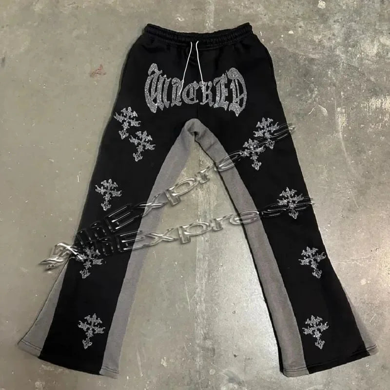 Men's Pants Y2k Flared Hip Hop Men Loose 3D Print Trousers Casual Sweatpants Mid Waist Sporty Female Streetwear Vintage moto