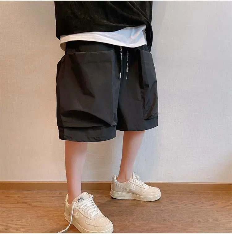 Summer Solid Pockets Large Size Shorts Men's High Street Loose Casual Workwear Five-quarter Pants Men Bottom Male Sportswear