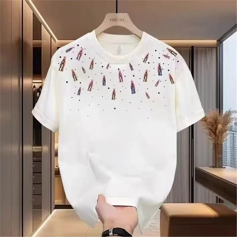 High Qualtity Cotton Men Short Sleeve Loose Crew Neck Comfortable T-shirt Printing Casual Fashion Trend White Black T Shirt