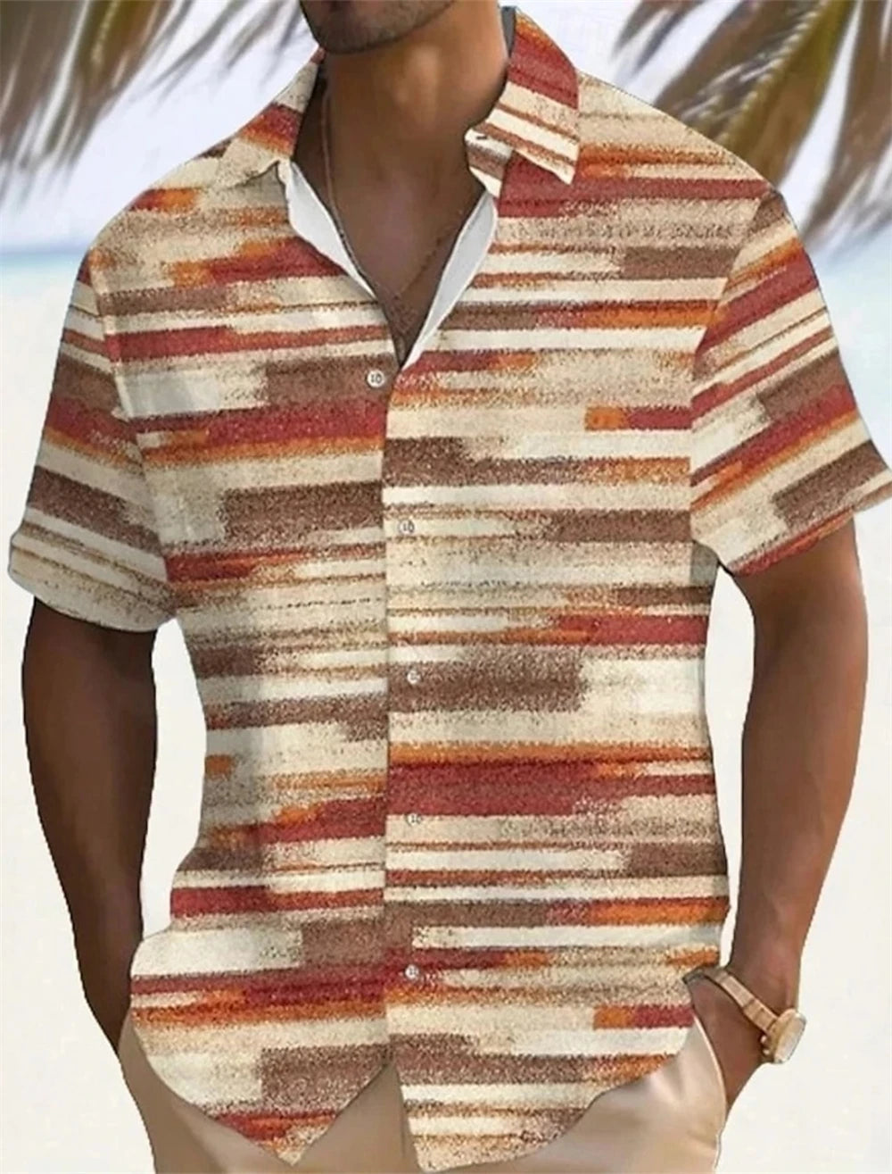 Summer Men's Shirts 3D Casual Plaid Stripe Pattern Hawaiian Button Short Sleeve Shirt Men Clothes Loose Men's Shirts Male Shirts