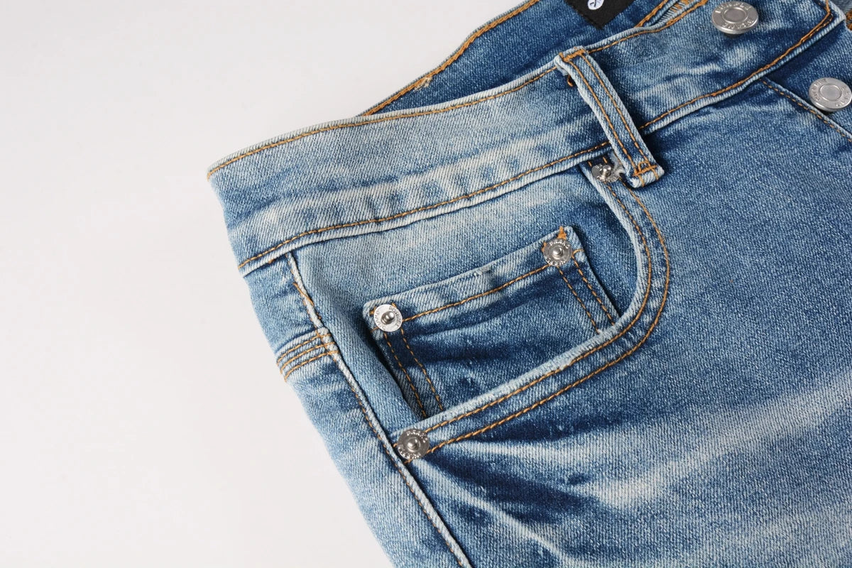 High Street Style Men's Skinny Jeans USA Quality Low Rise Blue Print Letters Fashion Repair Denim Pants Size 28-40