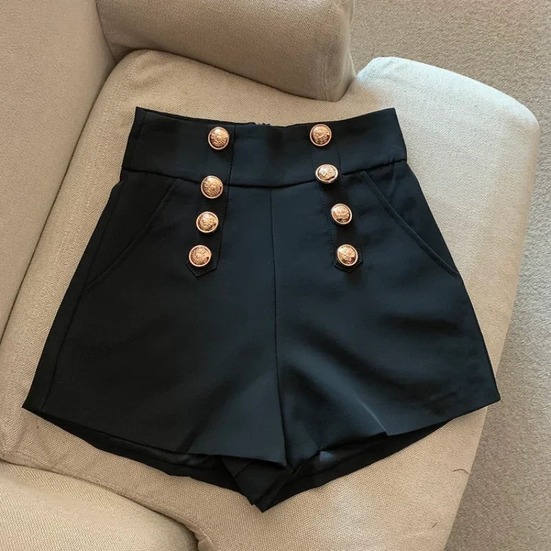 Shorts Femininas Black Suit New Double Breasted Wide Leg Hot Casual Wild Outwear  for Women Pantalones Cortos De Mujer